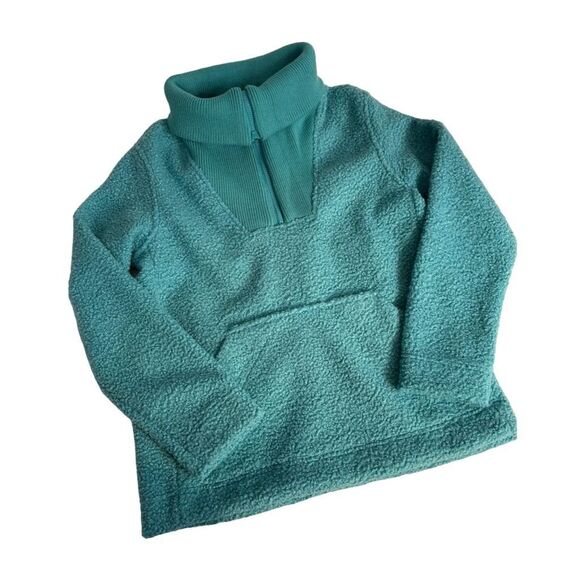 Lands' End Women's XS teal Fleece Pullover Sweater Quarter-Zip - Picture 2 of 10